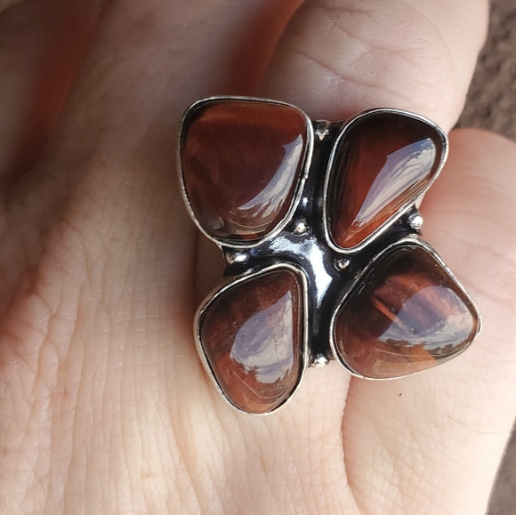 New Red Tiger Eye 925 Silver Ring. - Picture 3 of 16